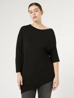 New Marina Rinaldi Asymmetrical wool sweater BLACK