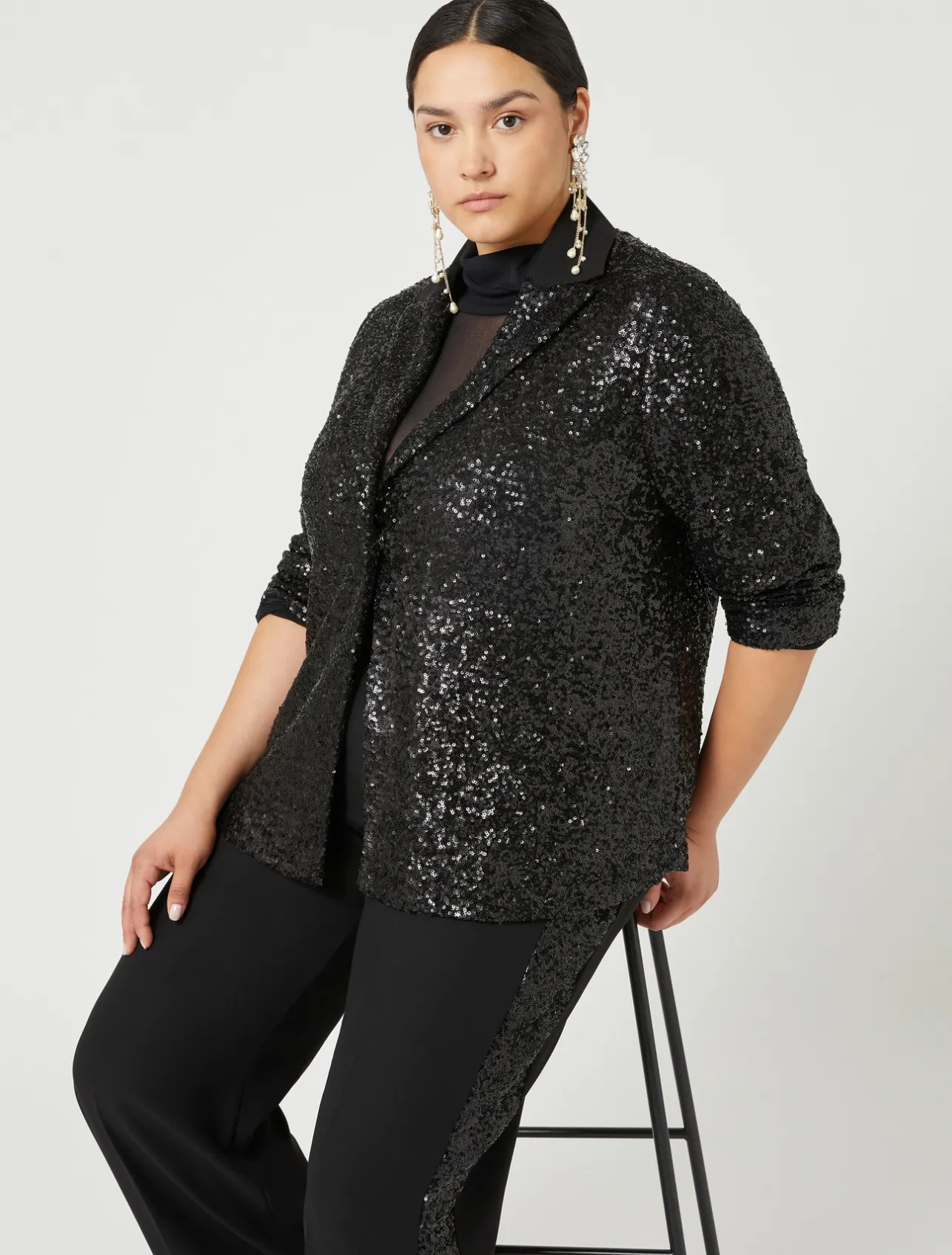 Best Marina Rinaldi Blazer in technical fabric and sequins BLACK