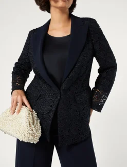 Discount Marina Rinaldi Blazer jacket in laminated macramé MIDNIGHTBLUE