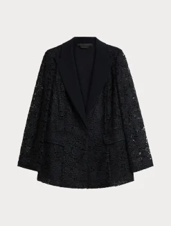 Discount Marina Rinaldi Blazer jacket in laminated macramé MIDNIGHTBLUE