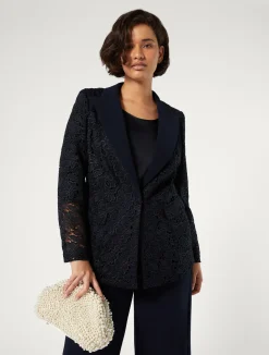 Discount Marina Rinaldi Blazer jacket in laminated macramé MIDNIGHTBLUE
