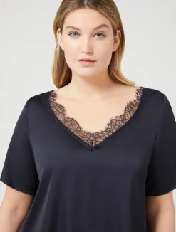 Fashion Marina Rinaldi Blouse with lace details ULTRAMARINE