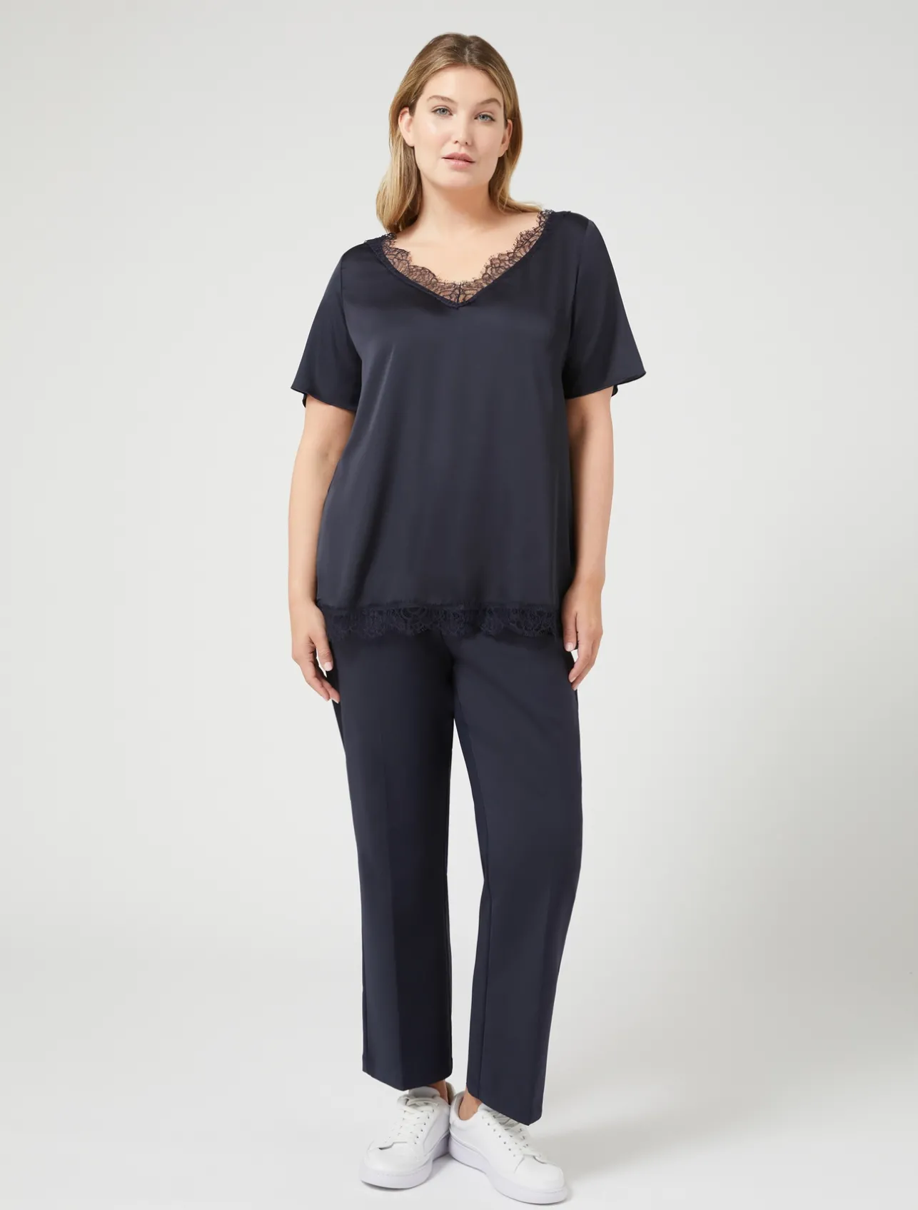 Fashion Marina Rinaldi Blouse with lace details ULTRAMARINE