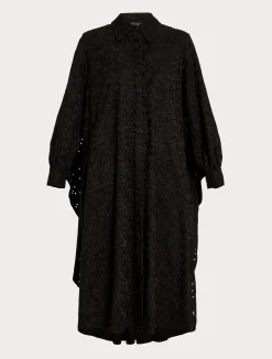 Fashion Marina Rinaldi Broderie anglaise poplin dress BLACK