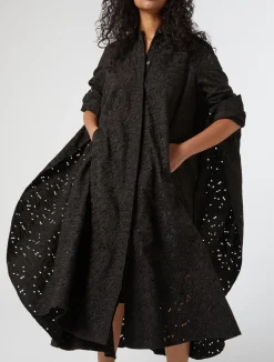 Fashion Marina Rinaldi Broderie anglaise poplin dress BLACK