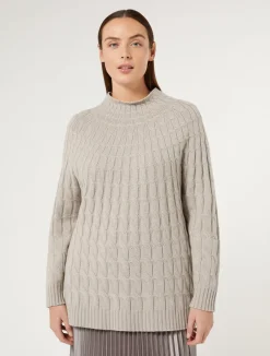 New Marina Rinaldi Cable-knit cashmere-blend sweater TURTLEDOVE