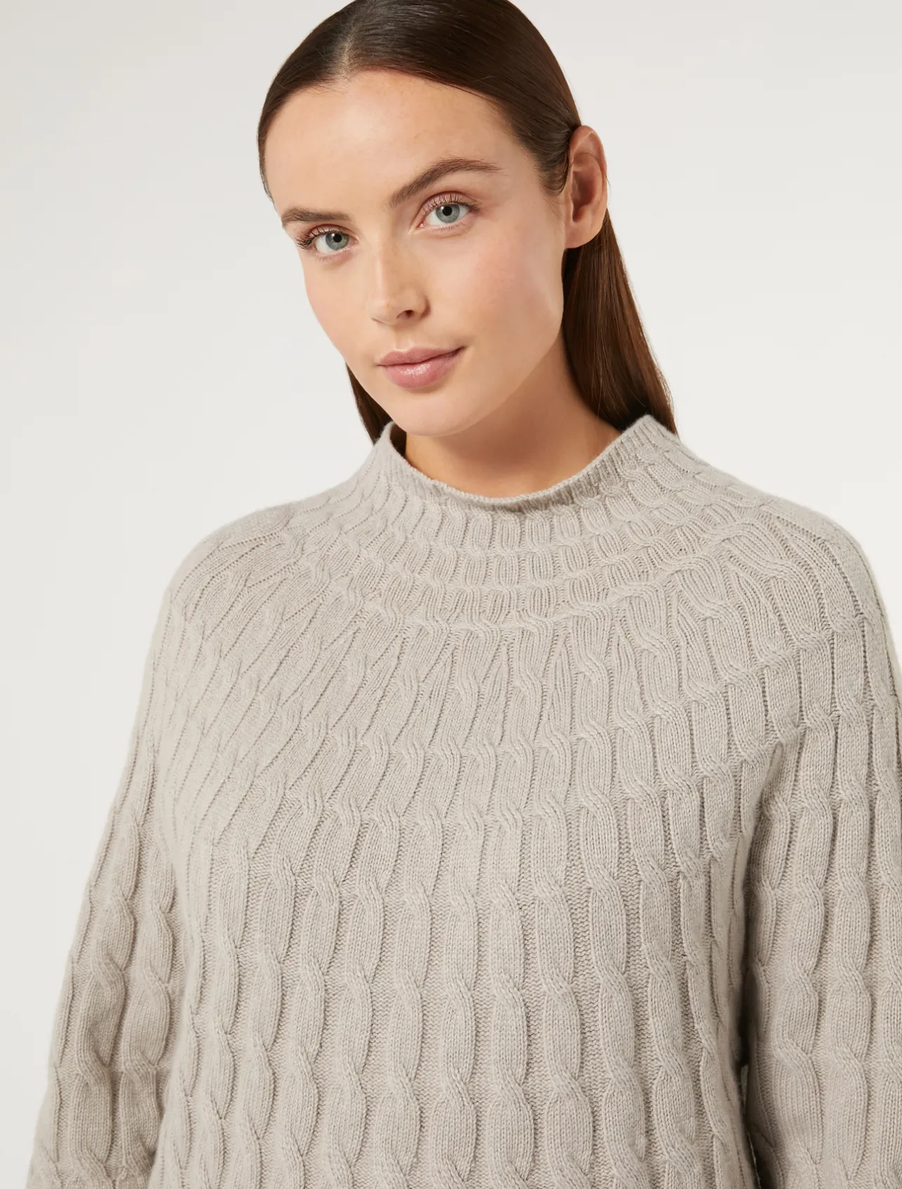 New Marina Rinaldi Cable-knit cashmere-blend sweater TURTLEDOVE
