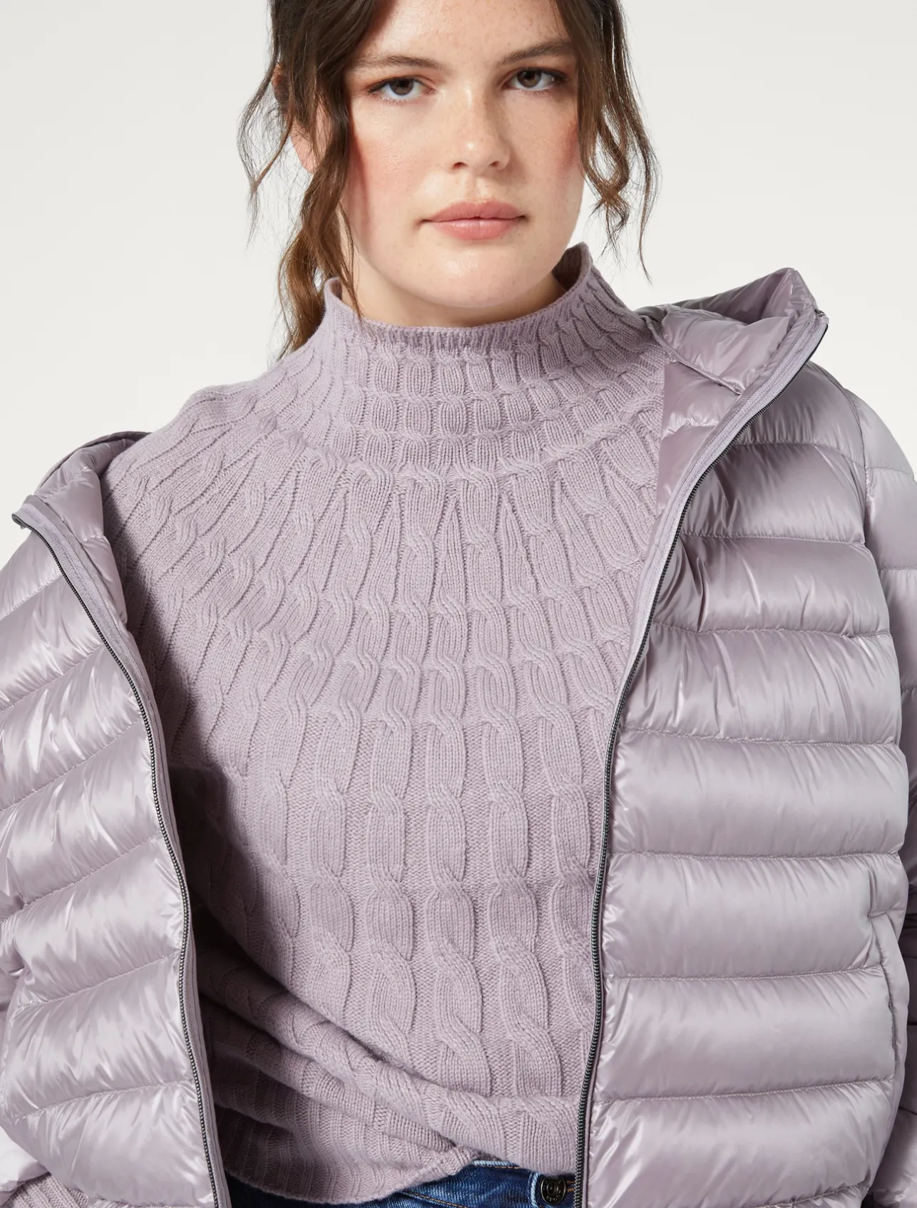 Hot Marina Rinaldi Cable-knit cashmere-blend sweater WISTERIA