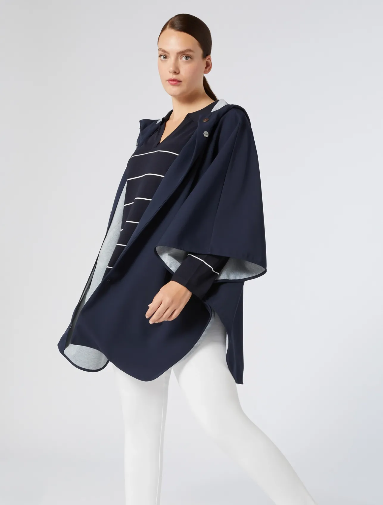Online Marina Rinaldi Canvas and jersey mélange cape MIDNIGHTBLUE