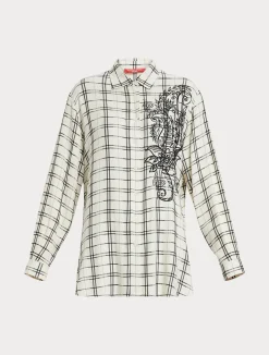 Clearance Marina Rinaldi Checked shirt with embroidery IVORY