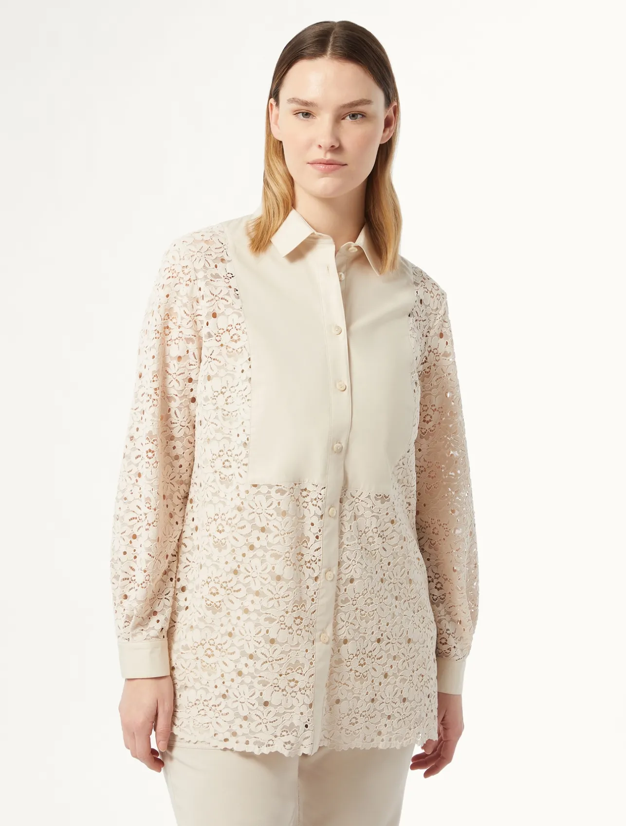 Outlet Marina Rinaldi Chenille lace shirt NATURAL