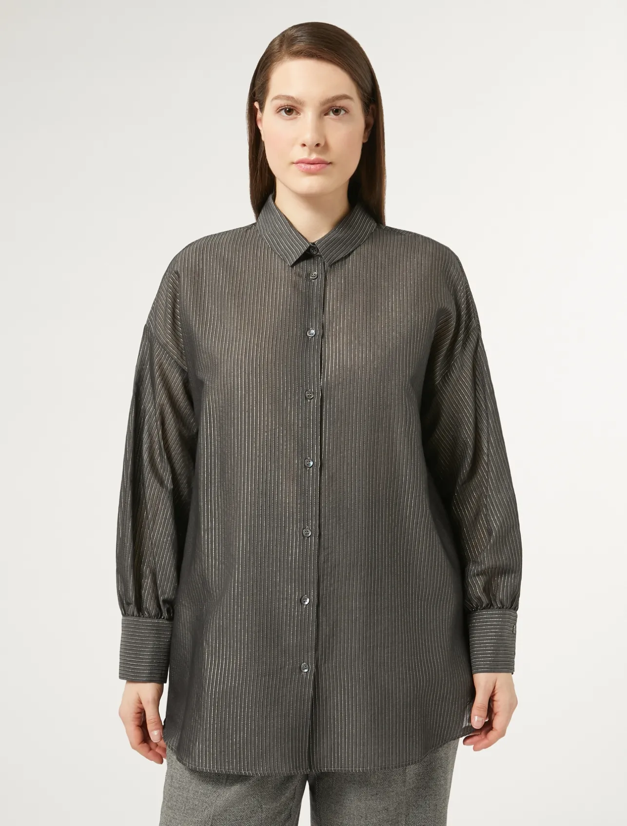 Hot Marina Rinaldi Cotton and silk canvas shirt DARKGREY