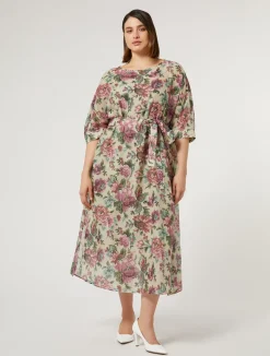 Sale Marina Rinaldi Cotton and silk voile dress PALEYELLOW