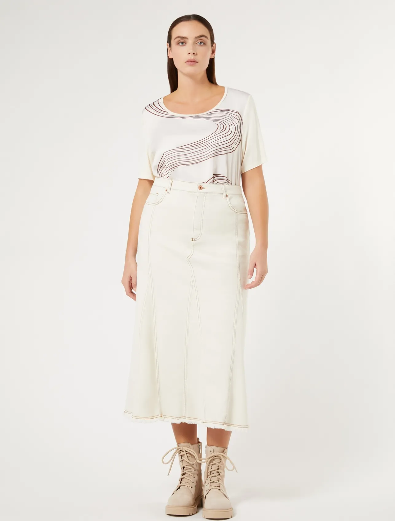 Clearance Marina Rinaldi Cotton bull denim skirt IVORY