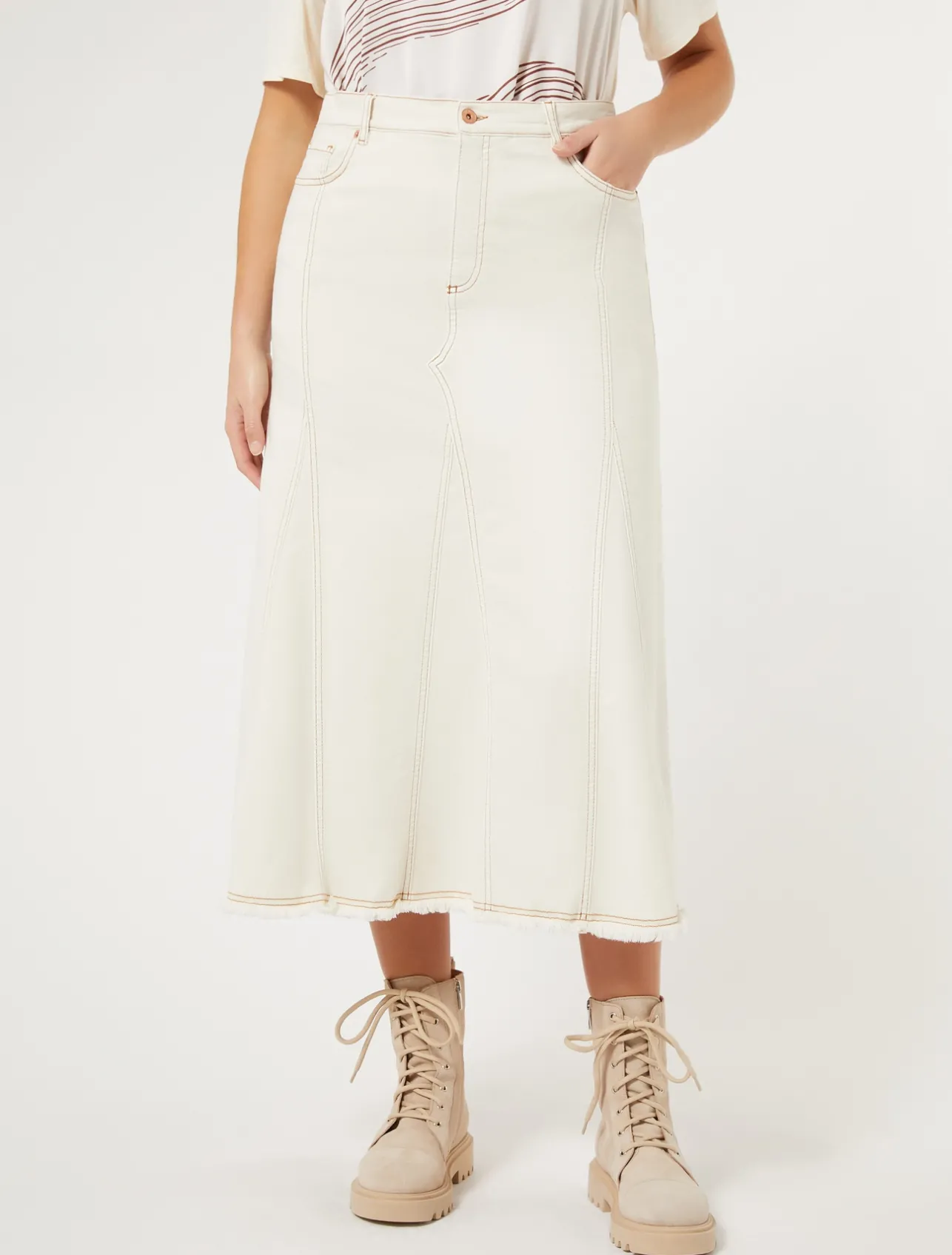 Clearance Marina Rinaldi Cotton bull denim skirt IVORY