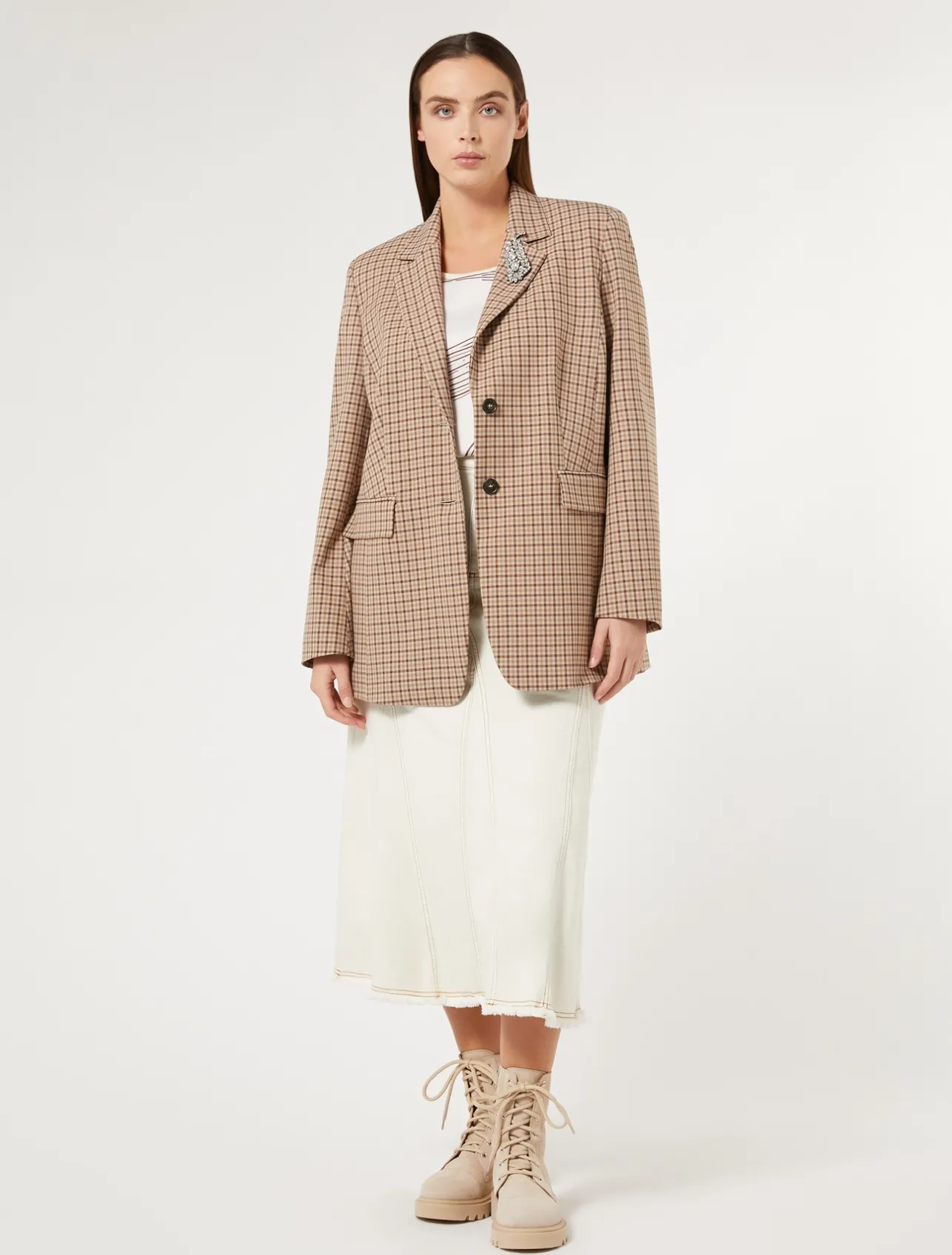 Clearance Marina Rinaldi Cotton bull denim skirt IVORY