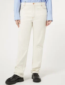 Outlet Marina Rinaldi Cotton bull denim trousers IVORY