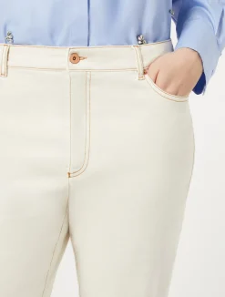 Outlet Marina Rinaldi Cotton bull denim trousers IVORY