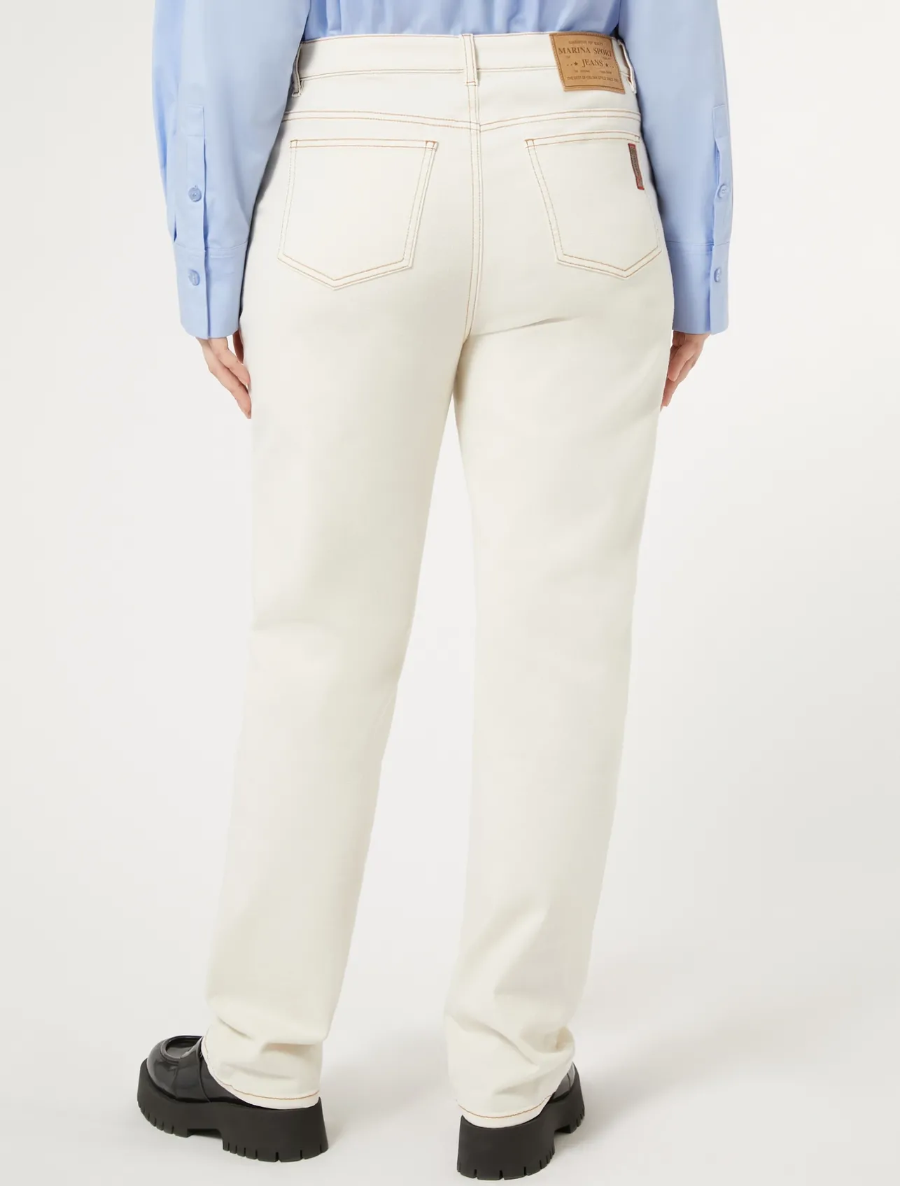 Outlet Marina Rinaldi Cotton bull denim trousers IVORY