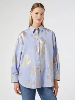 Clearance Marina Rinaldi Cotton chambray shirt LIGHTBLUE