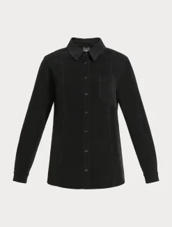 Online Marina Rinaldi Cotton velvet shirt BLACK
