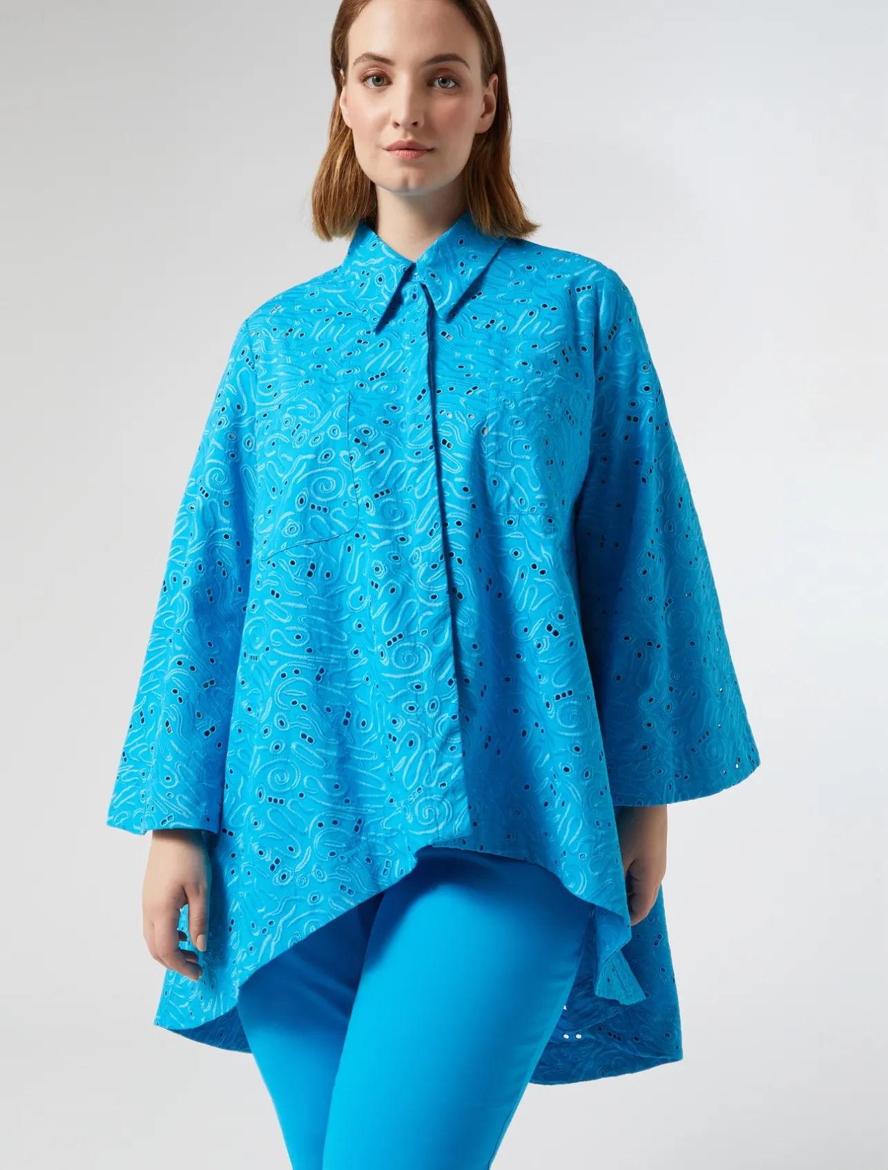 Fashion Marina Rinaldi Cotton-blend canvas trousers TURQUOISE