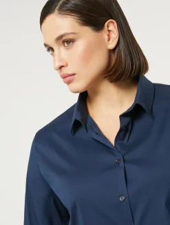Sale Marina Rinaldi Cotton-blend poplin shirt MIDNIGHTBLUE