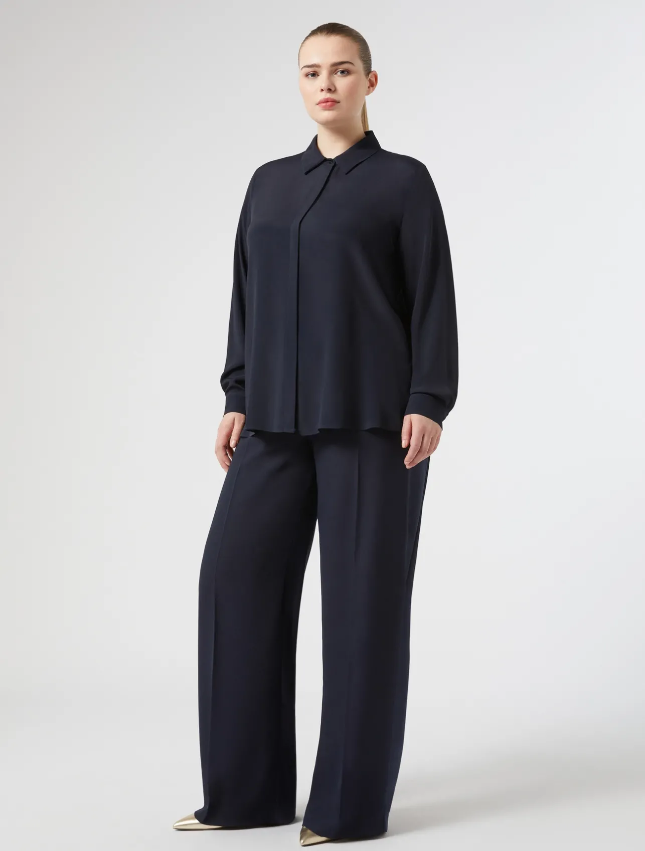 Clearance Marina Rinaldi Crepe envers satin trousers MIDNIGHTBLUE