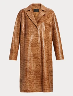 Fashion Marina Rinaldi Crocodile-print Nappa leather duster coat CAMEL