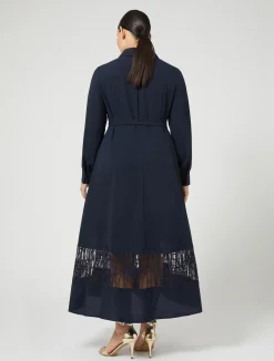 Sale Marina Rinaldi Crêpe shirt dress with embroidery MIDNIGHTBLUE