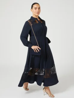 Sale Marina Rinaldi Crêpe shirt dress with embroidery MIDNIGHTBLUE