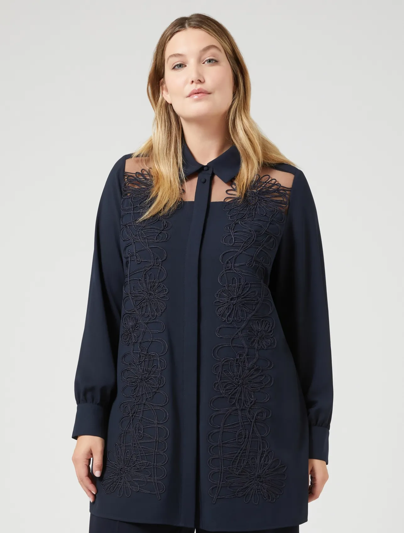 Best Marina Rinaldi Crêpe tunic with embroidery MIDNIGHTBLUE