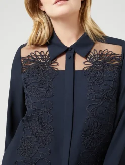 Best Marina Rinaldi Crêpe tunic with embroidery MIDNIGHTBLUE