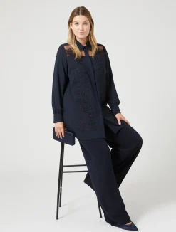 Best Marina Rinaldi Crêpe tunic with embroidery MIDNIGHTBLUE