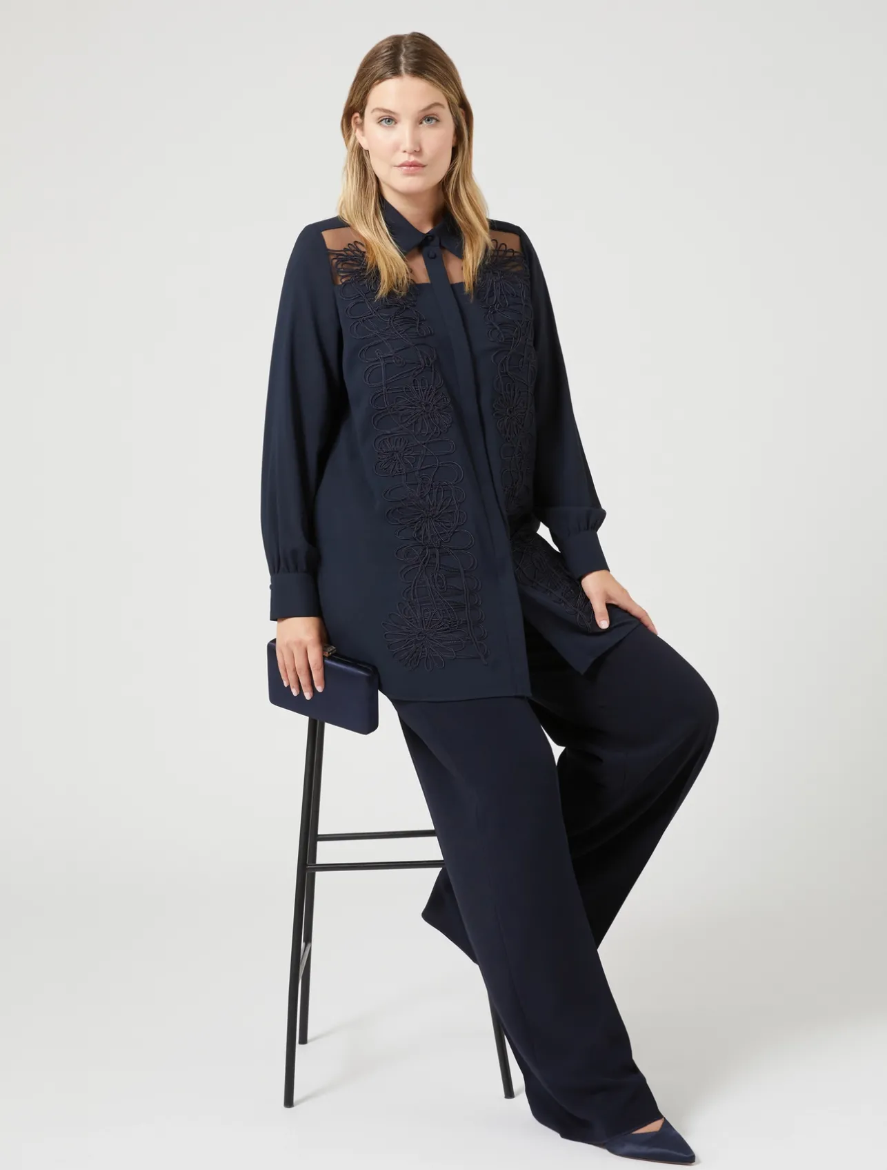 Best Marina Rinaldi Crêpe tunic with embroidery MIDNIGHTBLUE