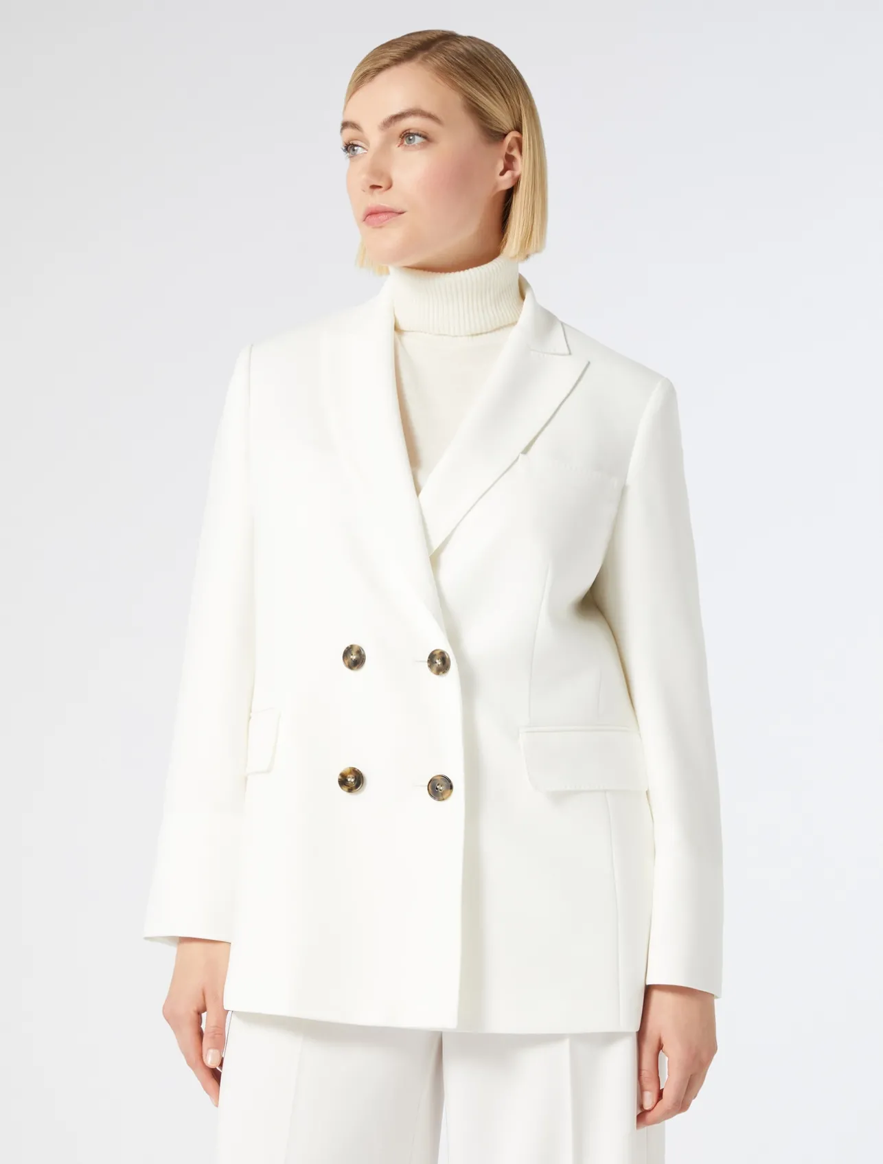 Fashion Marina Rinaldi Double-breasted cady blazer jacket WHITE