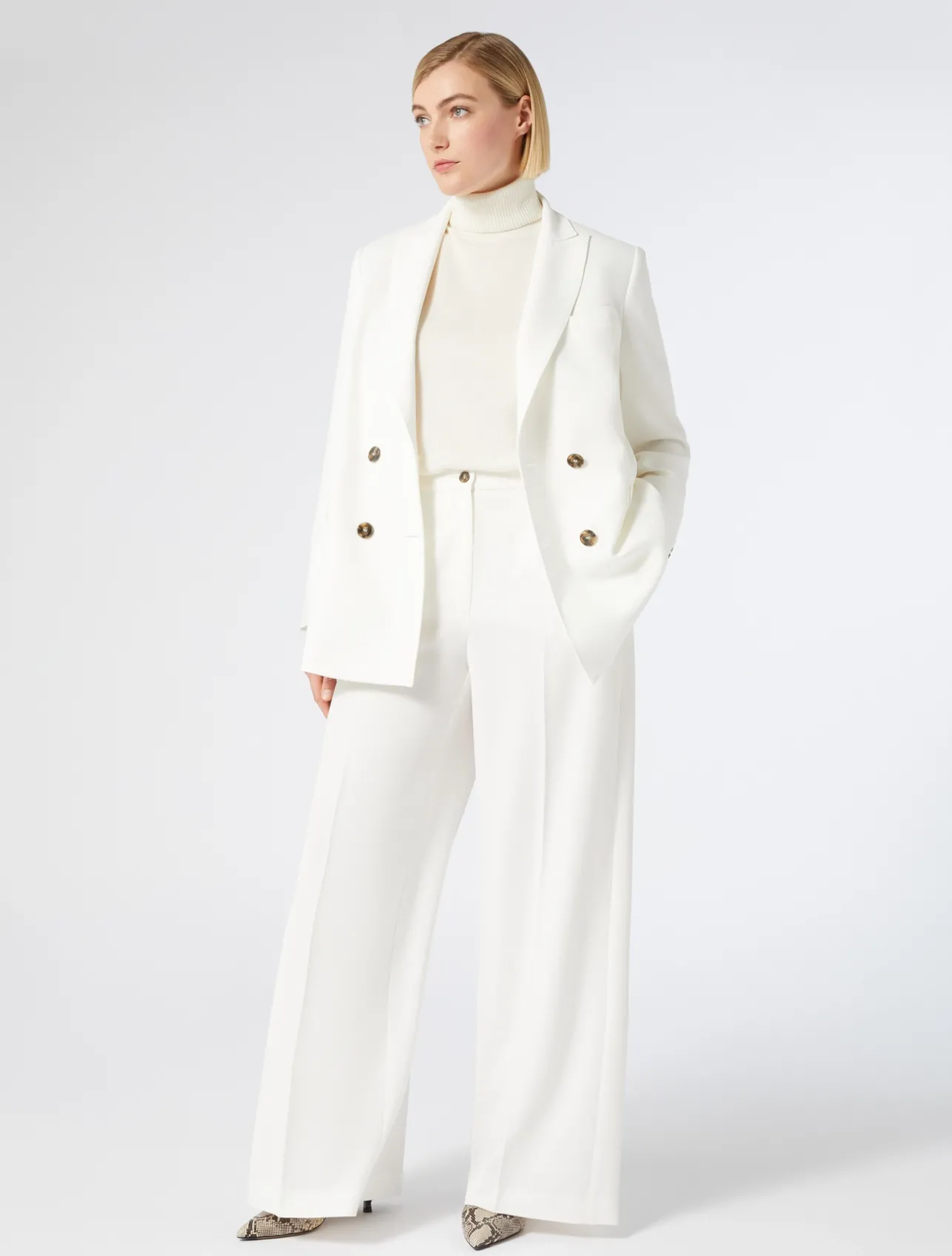 Fashion Marina Rinaldi Double-breasted cady blazer jacket WHITE