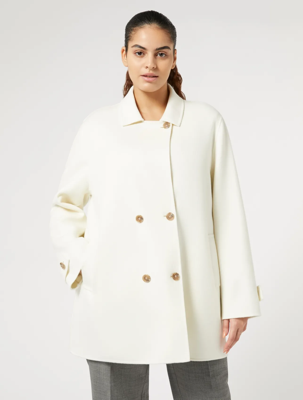 New Marina Rinaldi Double-faced wool and cashmere coat WHITE