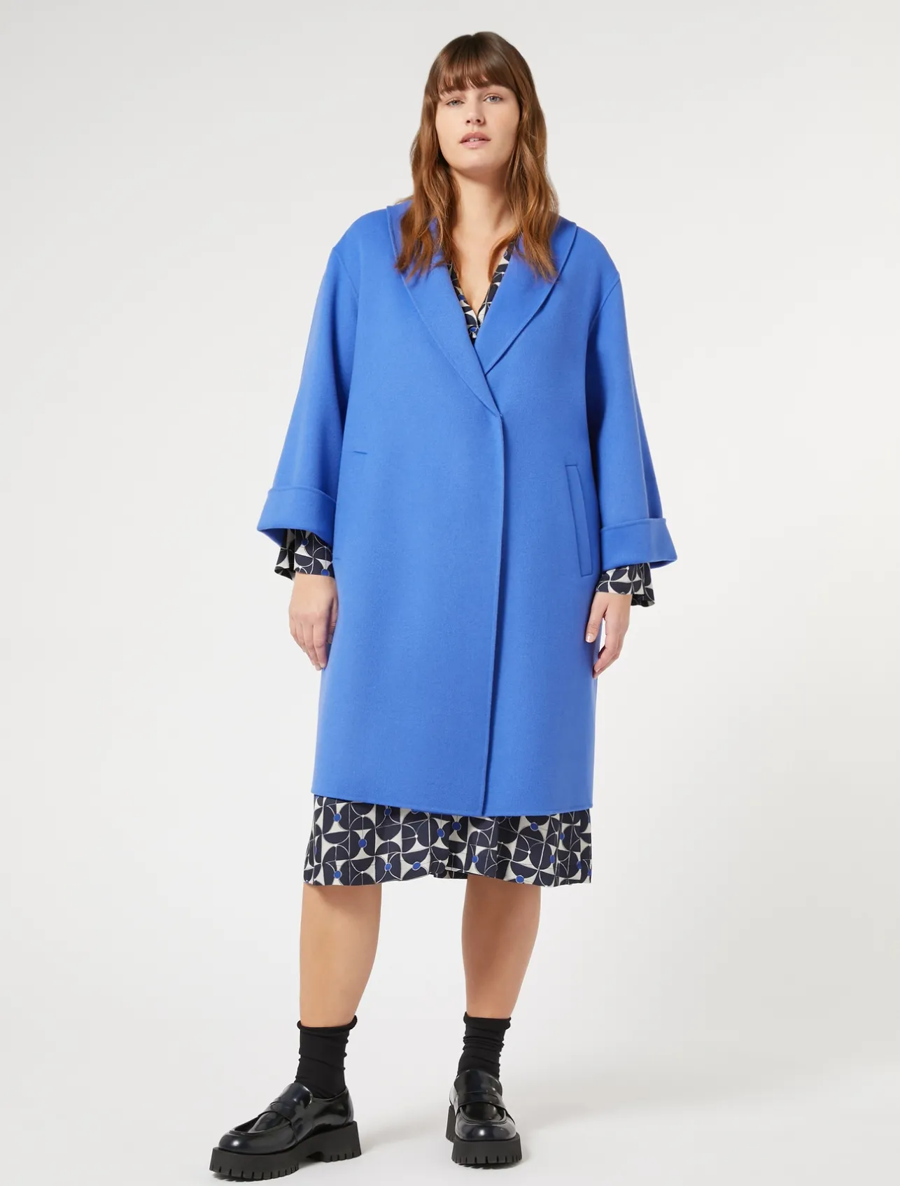 Clearance Marina Rinaldi Double-faced wool and cashmere coat CHINABLUE