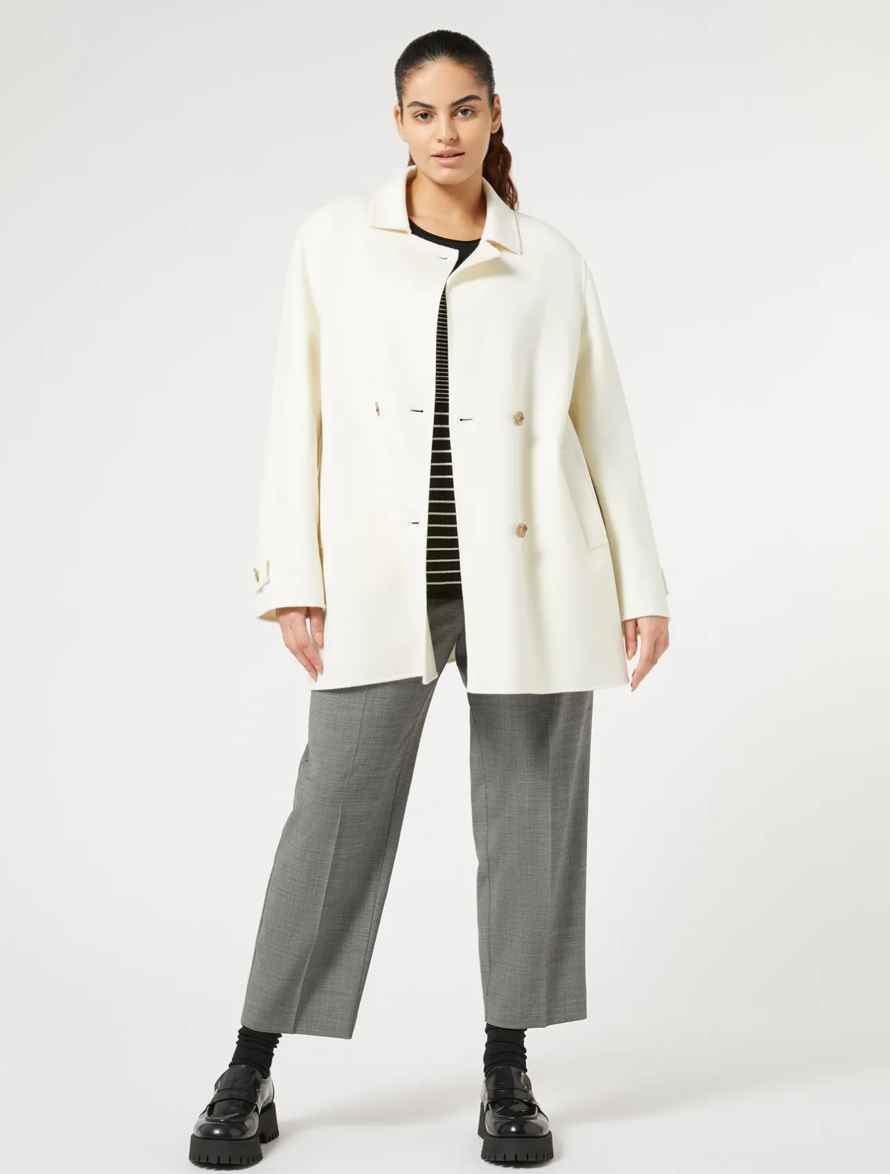 New Marina Rinaldi Double-faced wool and cashmere coat WHITE