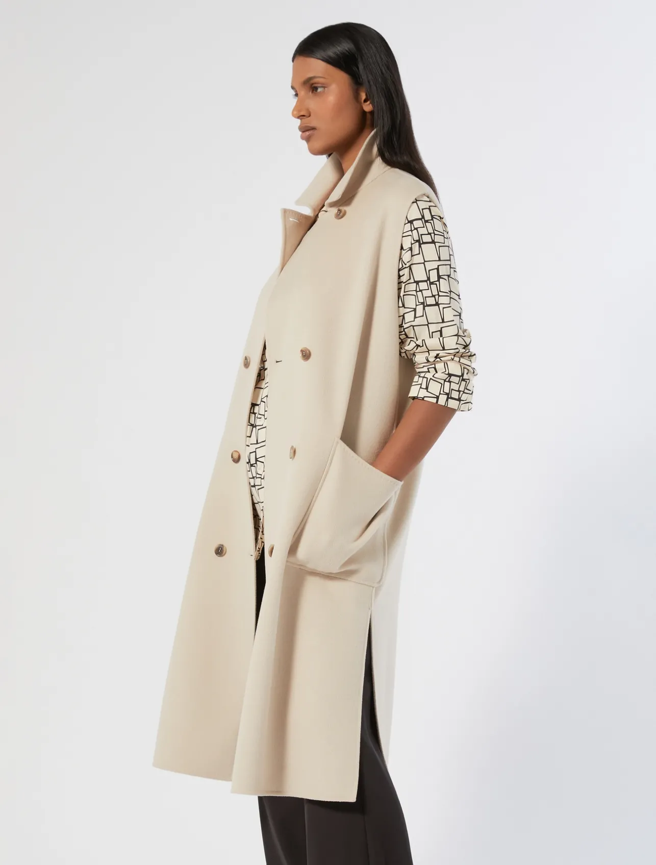 Online Marina Rinaldi Double-faced wool and cashmere gilet BEIGE