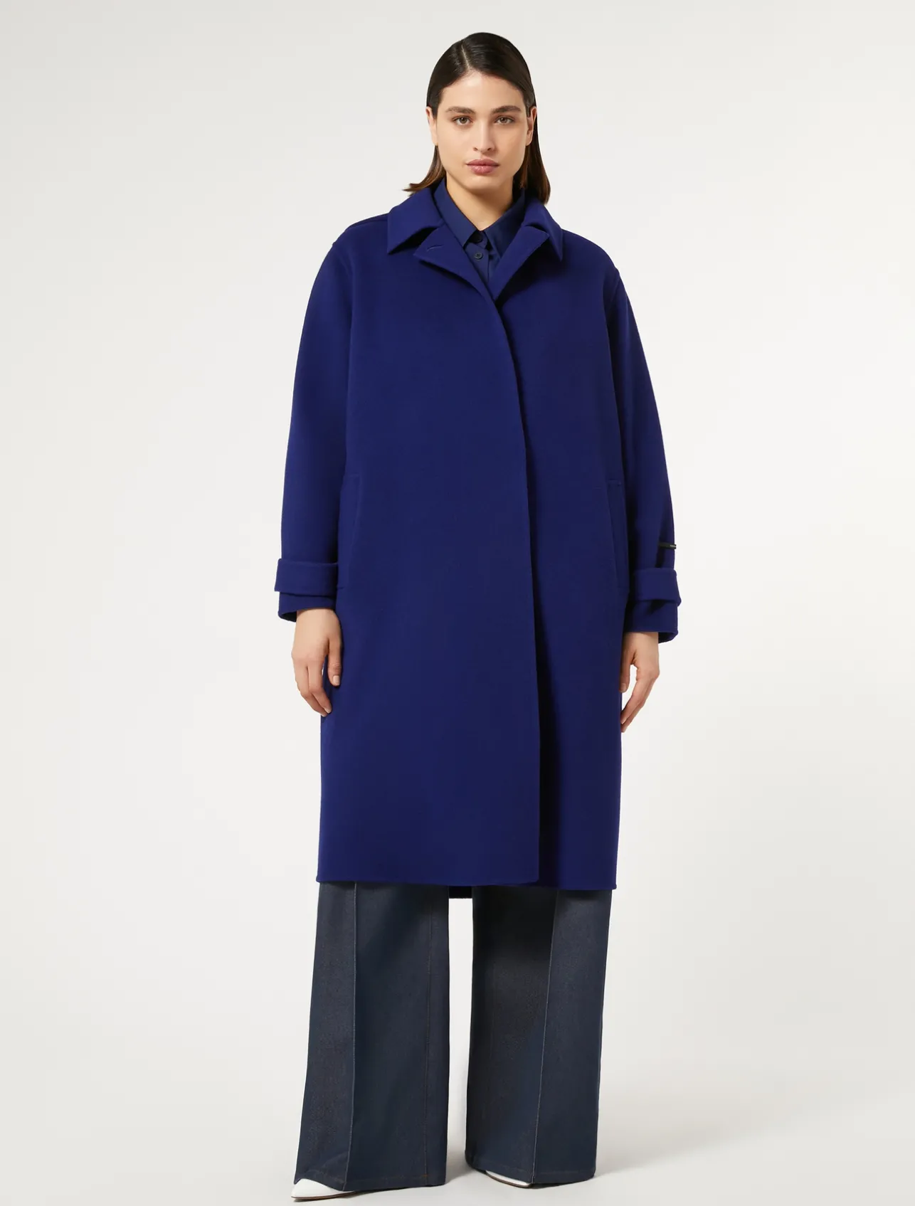 Outlet Marina Rinaldi Double-faced wool coat CHINABLUE
