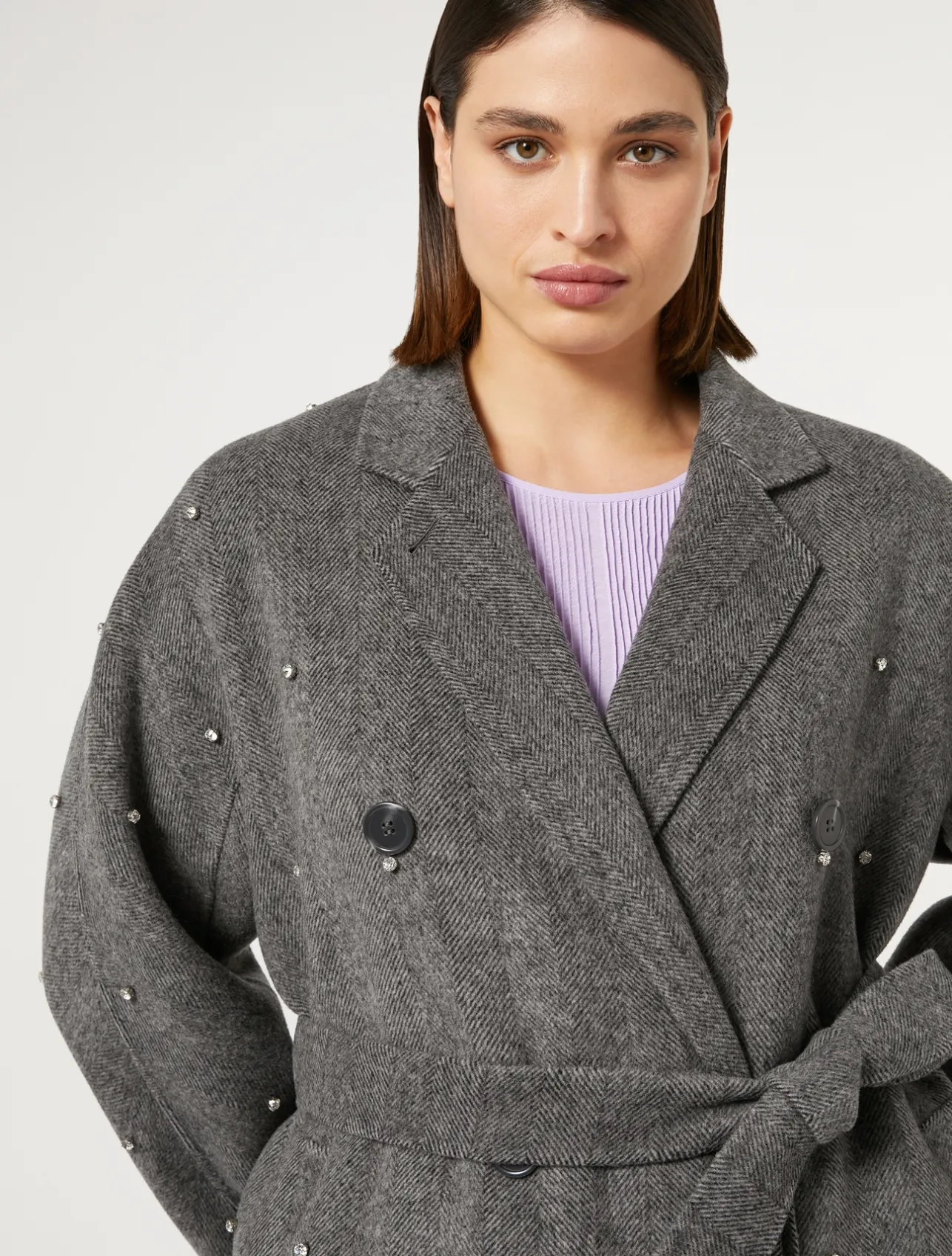 Best Marina Rinaldi Double-faced wool coat with embroidered details WHITEBLACK
