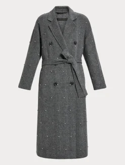 Best Marina Rinaldi Double-faced wool coat with embroidered details WHITEBLACK