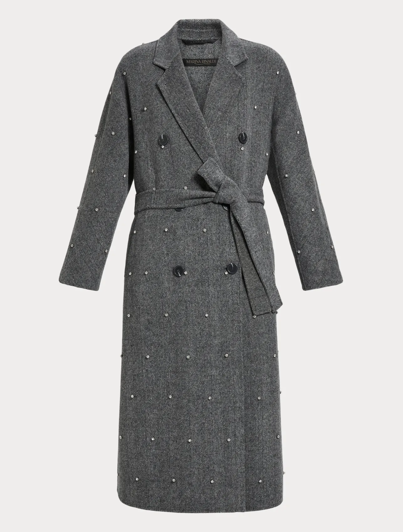 Best Marina Rinaldi Double-faced wool coat with embroidered details WHITEBLACK