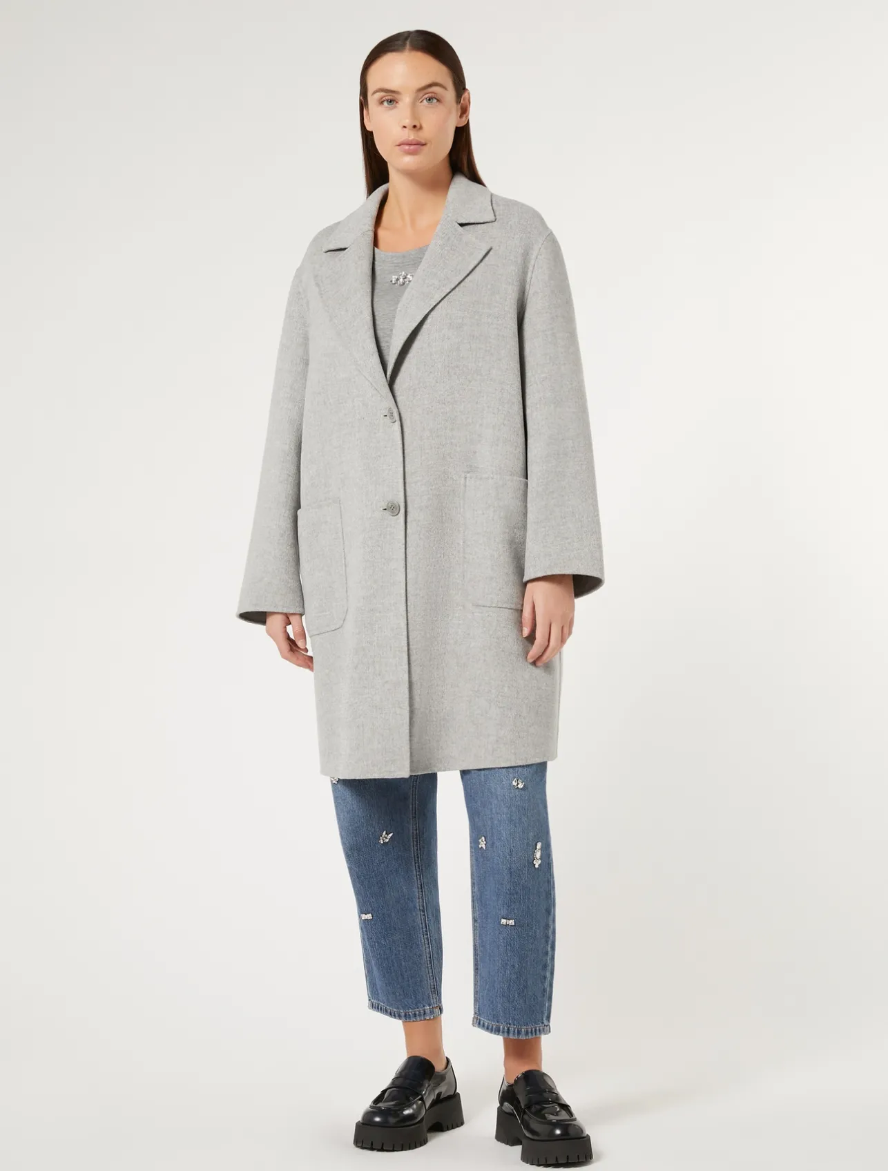 Best Marina Rinaldi Double-faced wool-blend coat MEDIUMGREY