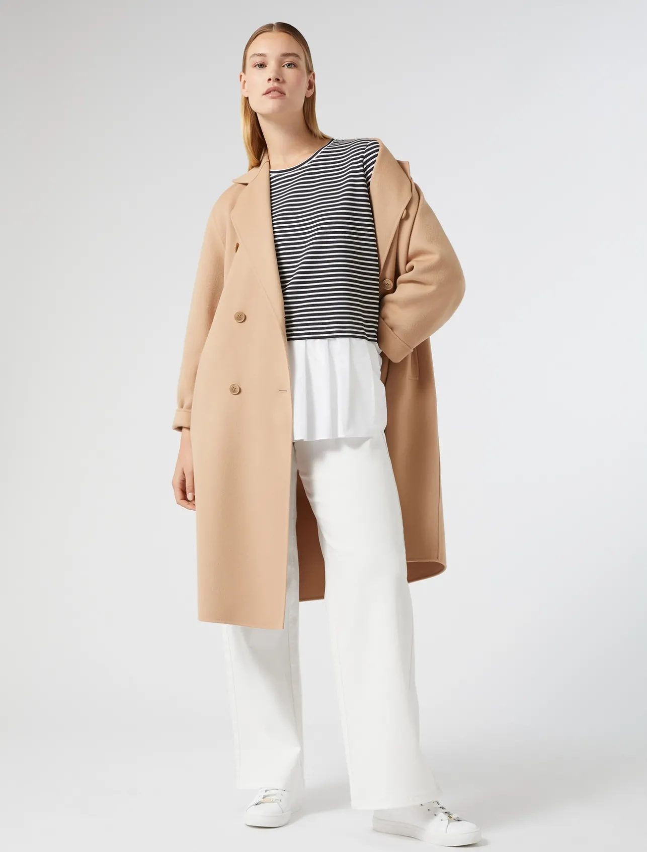Discount Marina Rinaldi Double-faced wool-blend coat CAMEL
