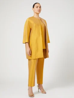 Outlet Marina Rinaldi Duster coat in silk shantung GOLD