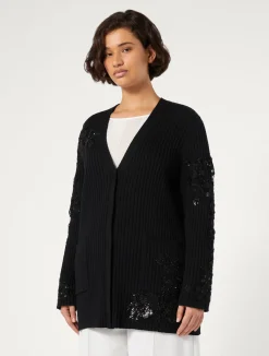 Sale Marina Rinaldi Embroidered cotton cardigan BLACK