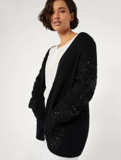 Sale Marina Rinaldi Embroidered cotton cardigan BLACK